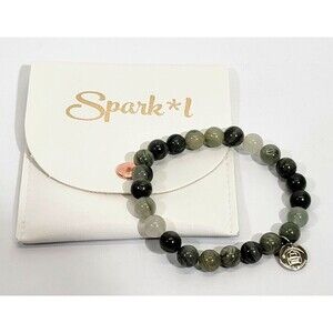 MW Spark*L Sparkl Sparkle Beaded Stretch Bracelet Bamboo Agate Beads Green NEW!